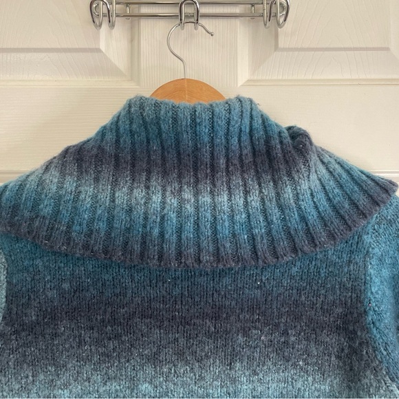 RXB Blue Cardigan Buttoned Sweater with Dramatic Collar Size Medium ombre - Picture 5 of 5